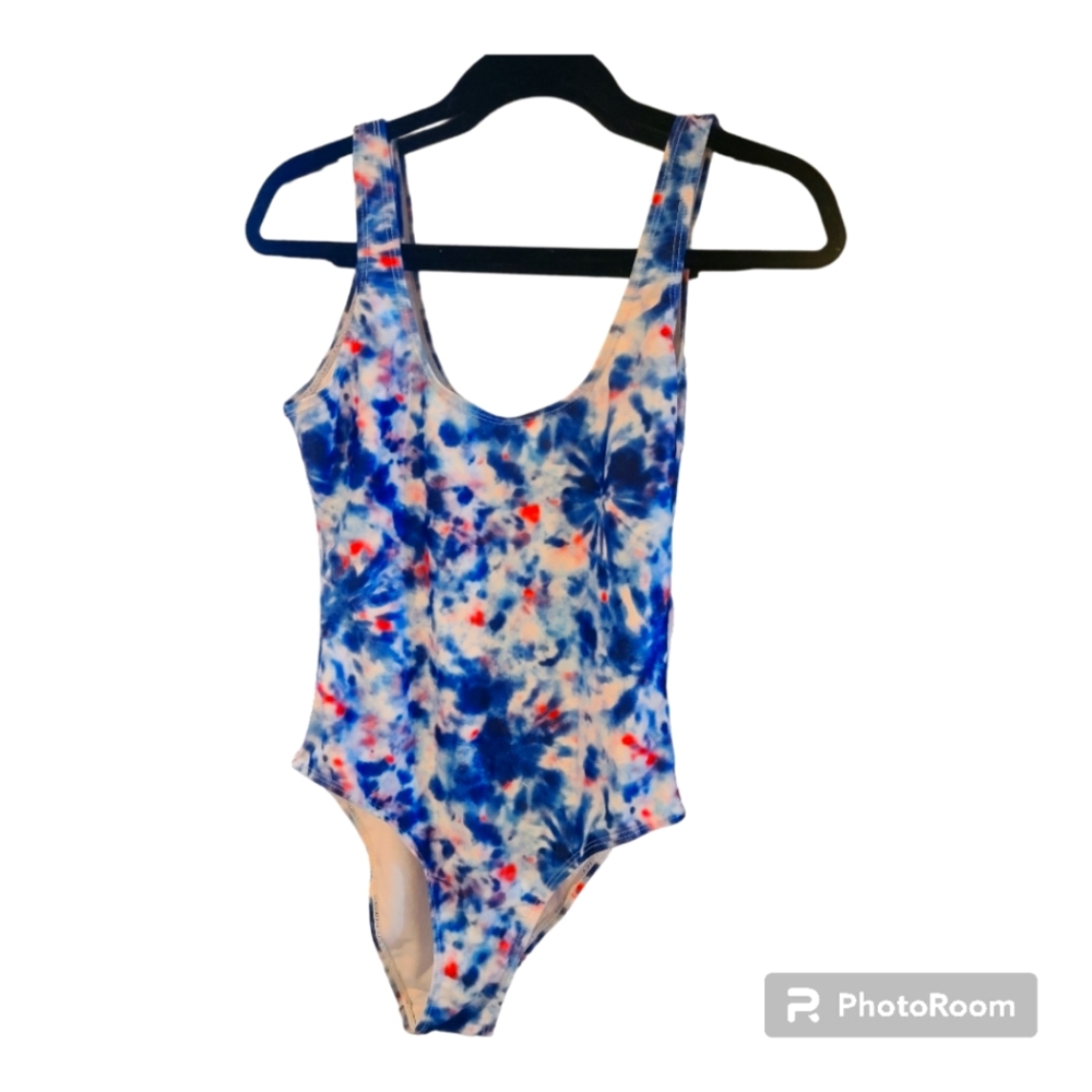 One piece swimsuit 80s sporty babe tie dye bathing suit
